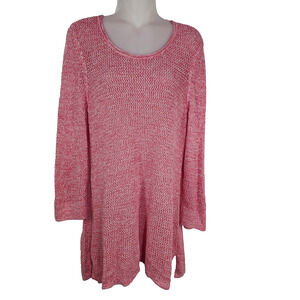 Chico's Women Sweater Size 3 XL Coral Pink Open Stitch Knit Pullover Long Sleeve